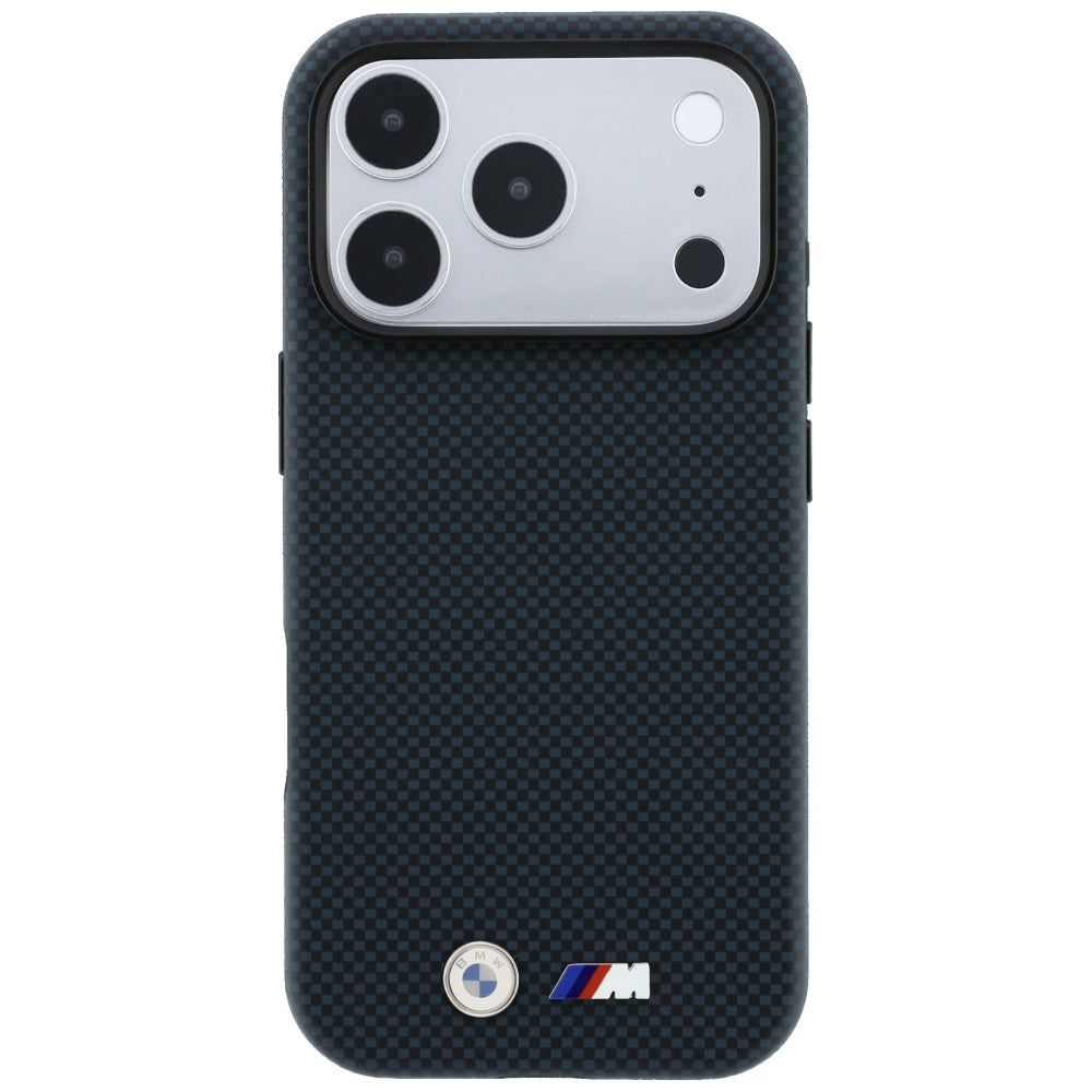 BMW iPhone 17 Pro/iPhone 18 Pro Deksel M Quadrille Kevlar med metallogo marineblå
