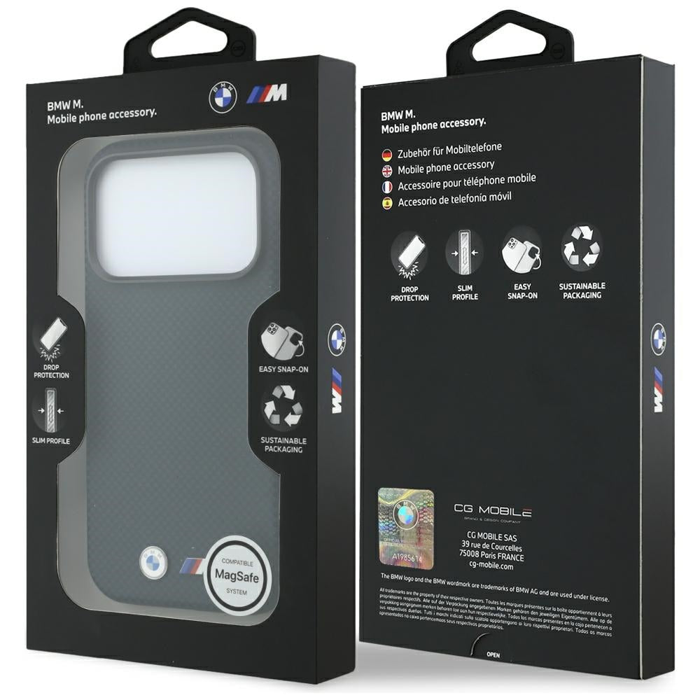 BMW iPhone 17 Pro/iPhone 18 Pro Deksel M Quadrille Kevlar med metallogo marineblå