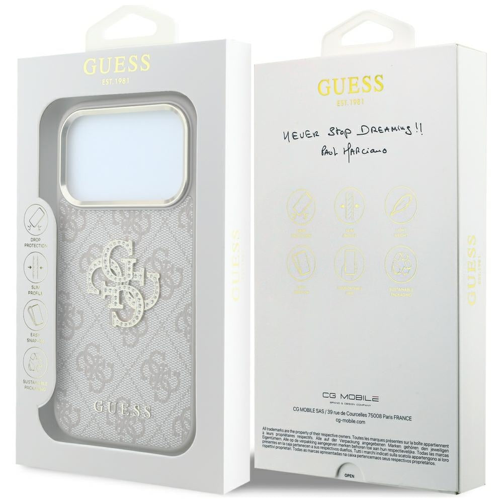 Guess iPhone 17 Pro/iPhone 18 Pro Deksel 4G Strass-logo Rosa