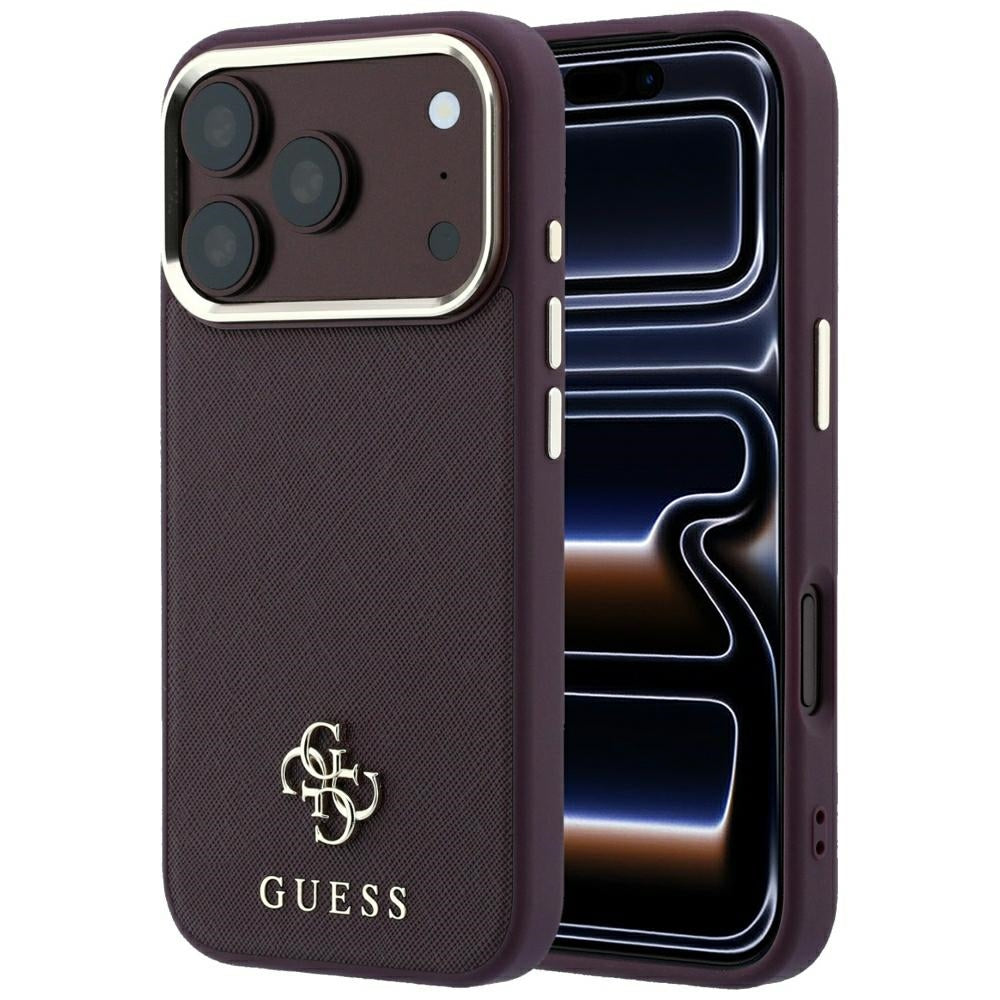 Guess iPhone 17 Pro/iPhone 18 Pro Deksel Saffiano 4G Classic Logo Burgunder