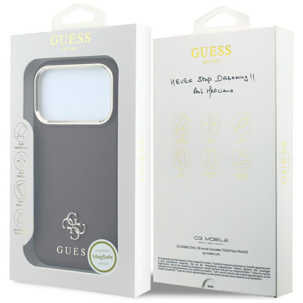 Guess iPhone 17 Pro/iPhone 18 Pro Deksel Saffiano 4G Classic Logo Burgunder
