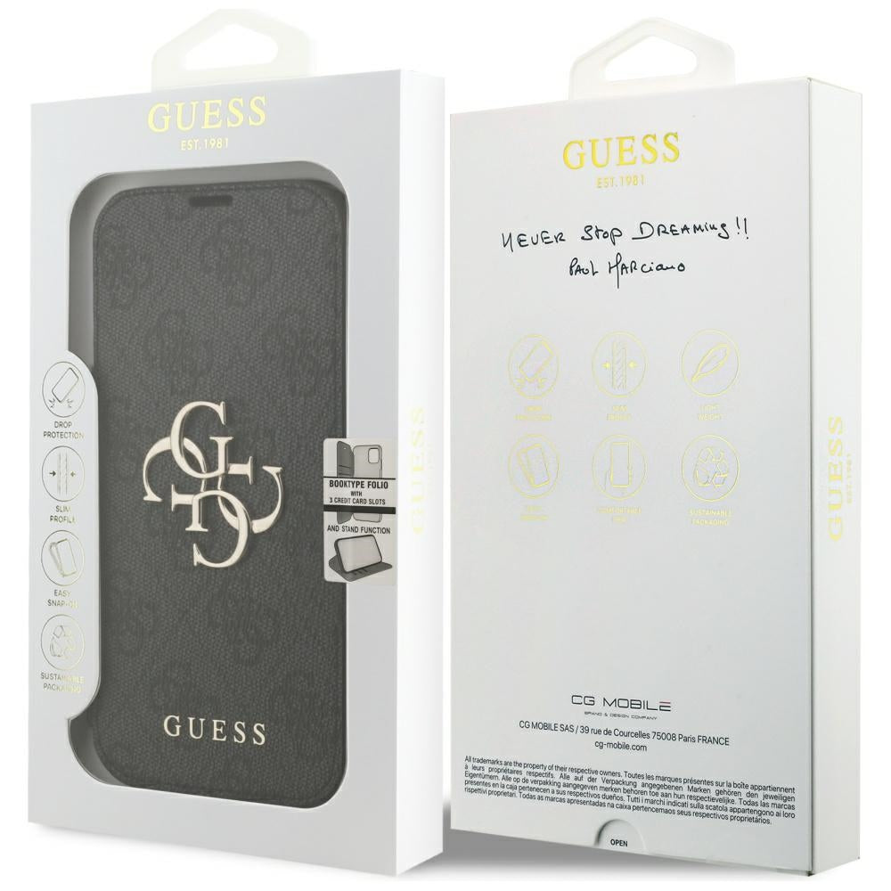 Guess iPhone 17 Pro/iPhone 18 Pro Etui Book 4G Metal Logo Svart