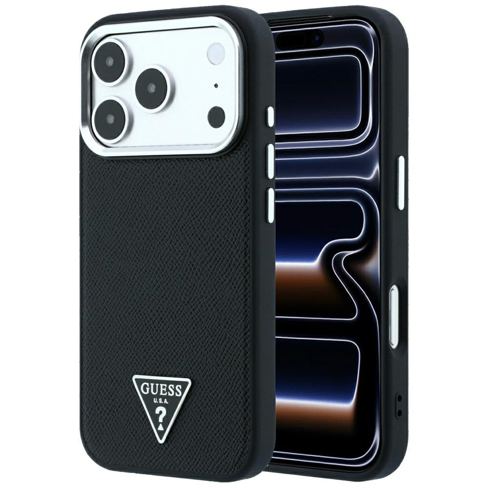 Guess iPhone 17 Pro Max/iPhone 18 Pro Max Deksel Grained Triangle Logo Svart