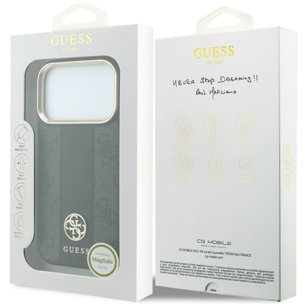 Guess iPhone 17 Pro Max/iPhone 18 Pro Max Deksel 4G Stripe Classic Logos Svart