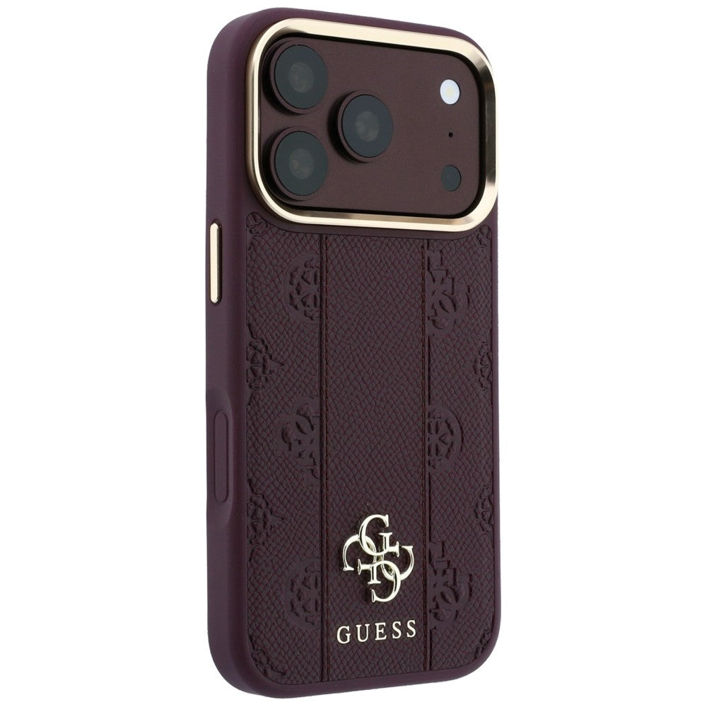 Guess iPhone 17 Pro/iPhone 18 Pro Deksel Stripe Peony 4G Logo Burgunder