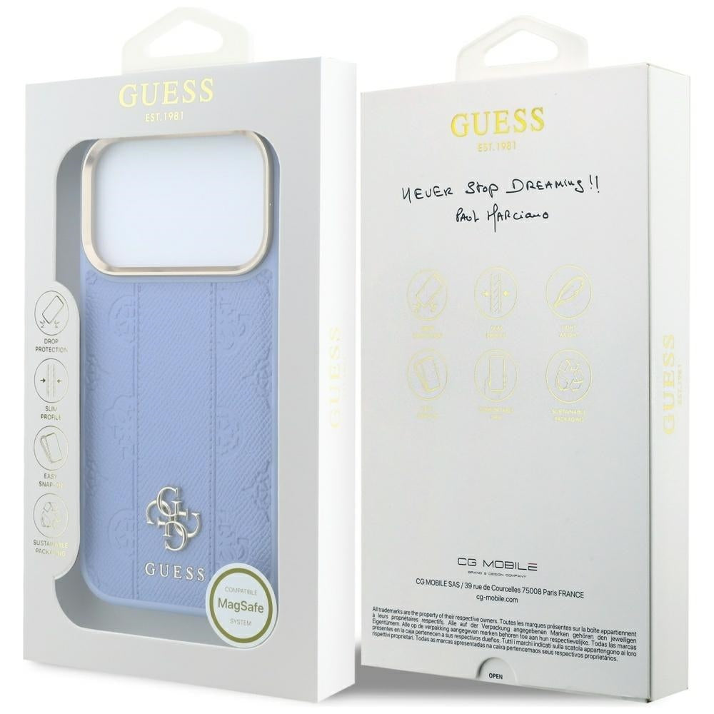 Guess iPhone 17 Pro/iPhone 18 Pro Deksel Stripe Peony 4G Logo Blå
