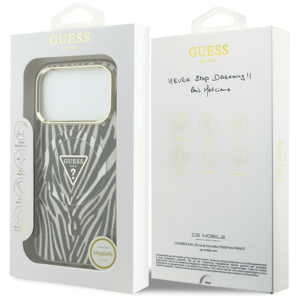 Guess iPhone 17 Pro/iPhone 18 Pro Deksel Zebra Glitter Gull