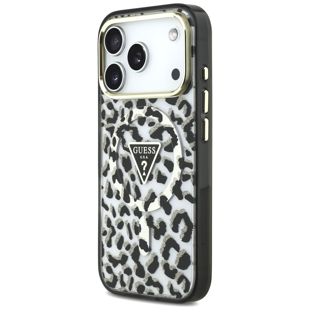 Guess iPhone 17 Pro/iPhone 18 Pro Deksel Leopard Glitter Svart