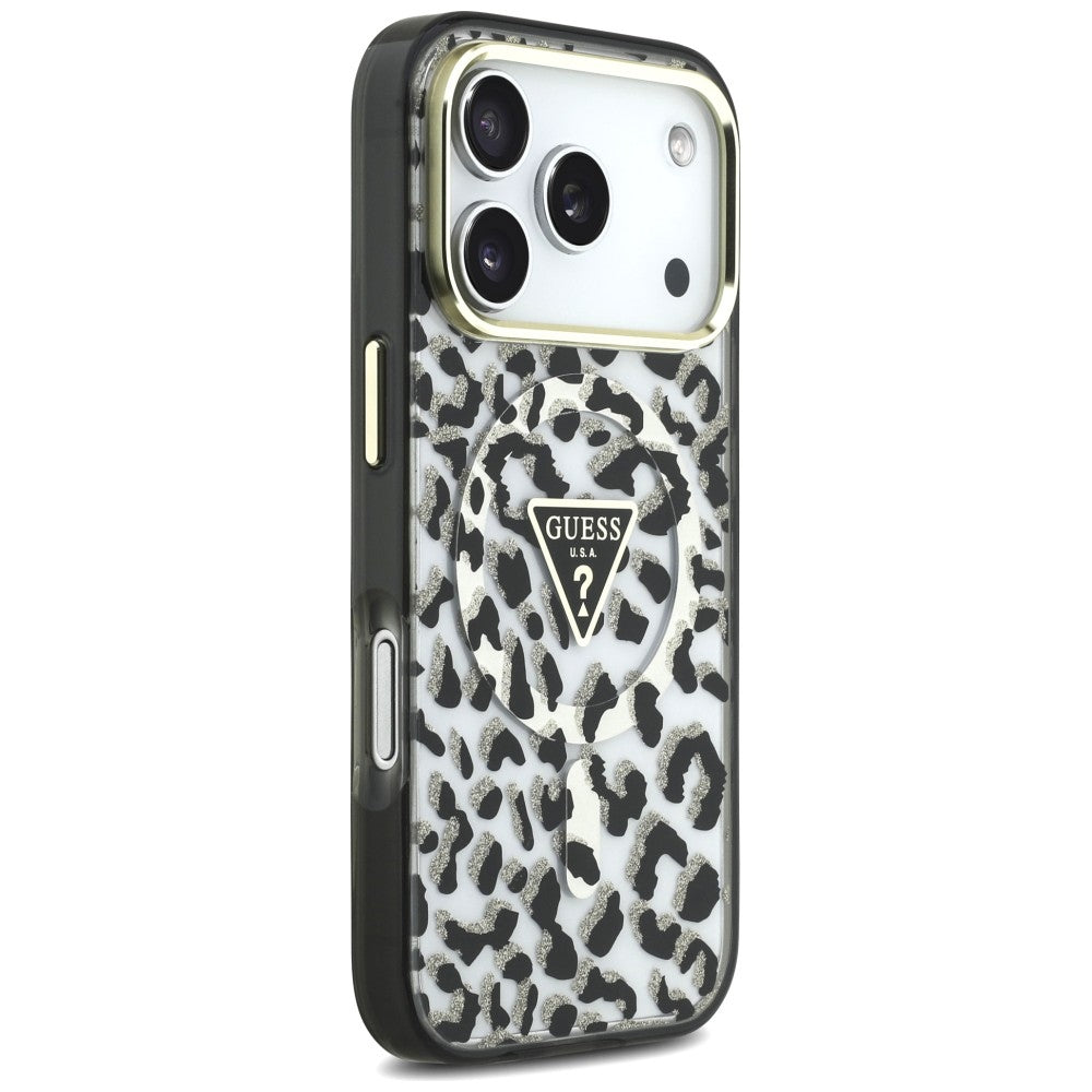 Guess iPhone 17 Pro/iPhone 18 Pro Deksel Leopard Glitter Svart