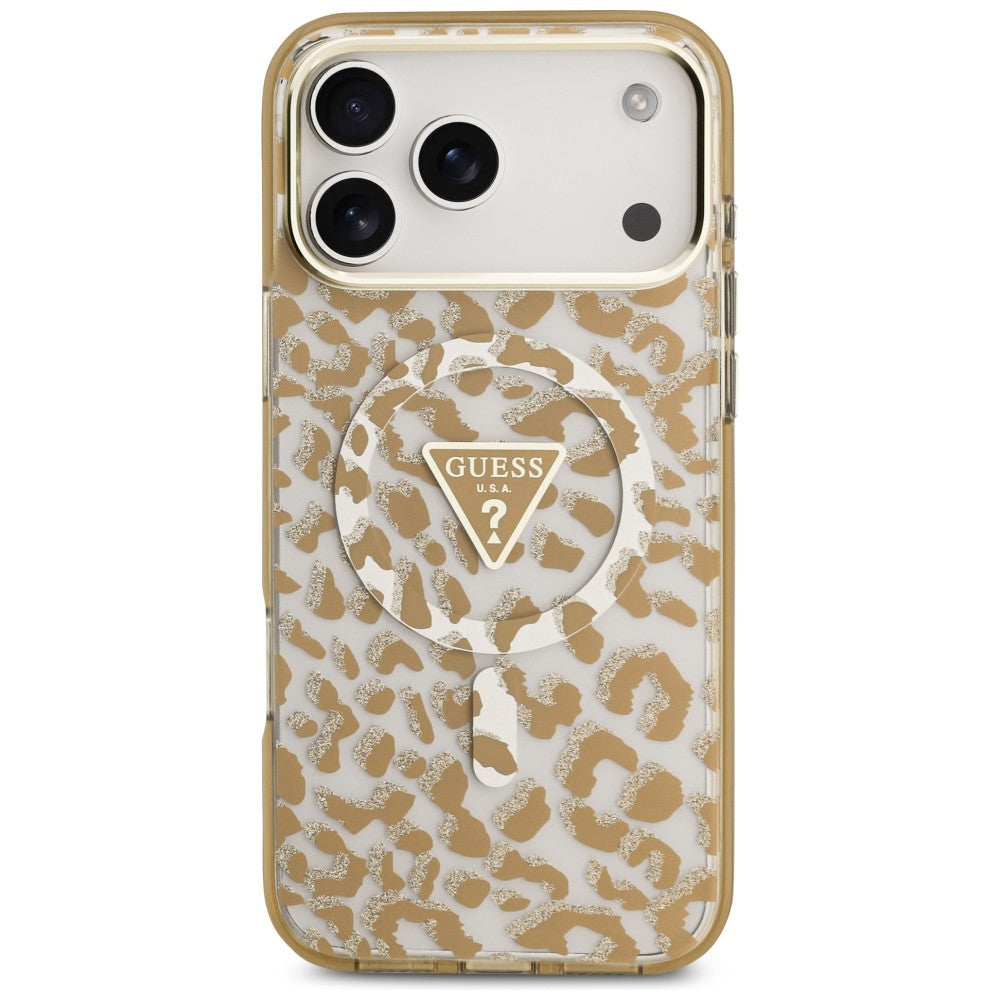 Guess iPhone 17 Pro/iPhone 18 Pro Deksel Leopard Glitter Brun