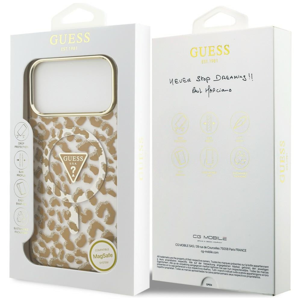 Guess iPhone 17 Pro/iPhone 18 Pro Deksel Leopard Glitter Brun