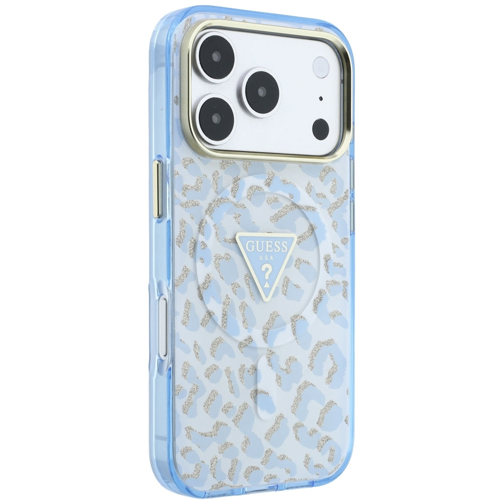 Guess Deksel til iPhone 17 Pro Max/iPhone 18 Pro Max Leopard Glitter Blå