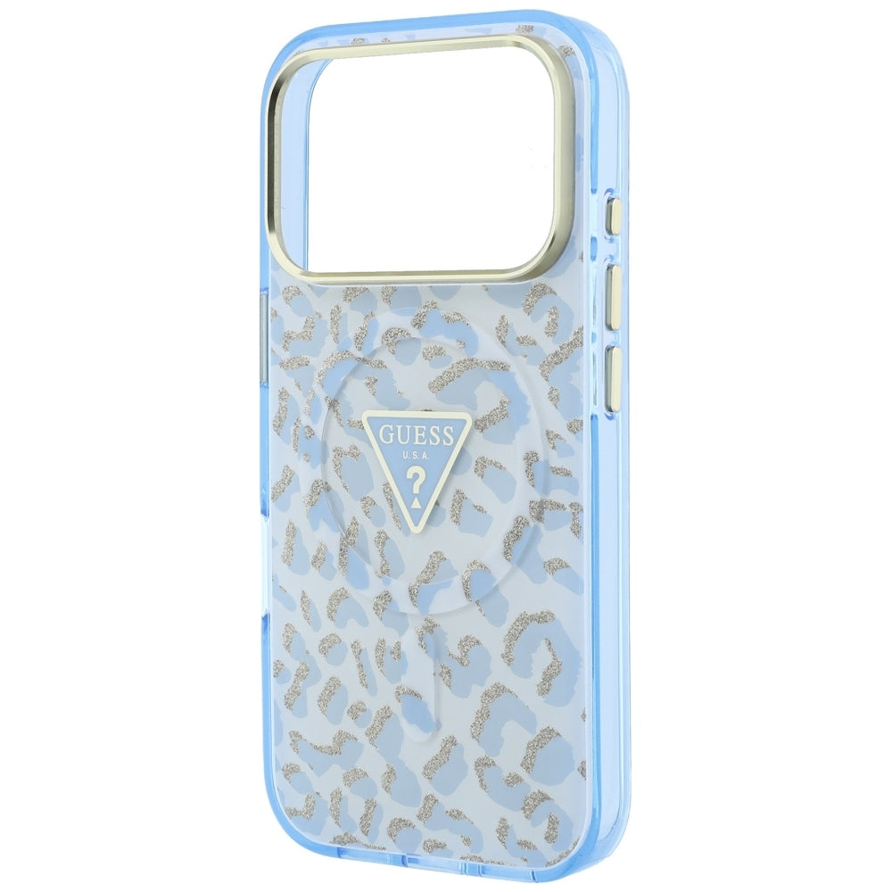 Guess Deksel til iPhone 17 Pro Max/iPhone 18 Pro Max Leopard Glitter Blå