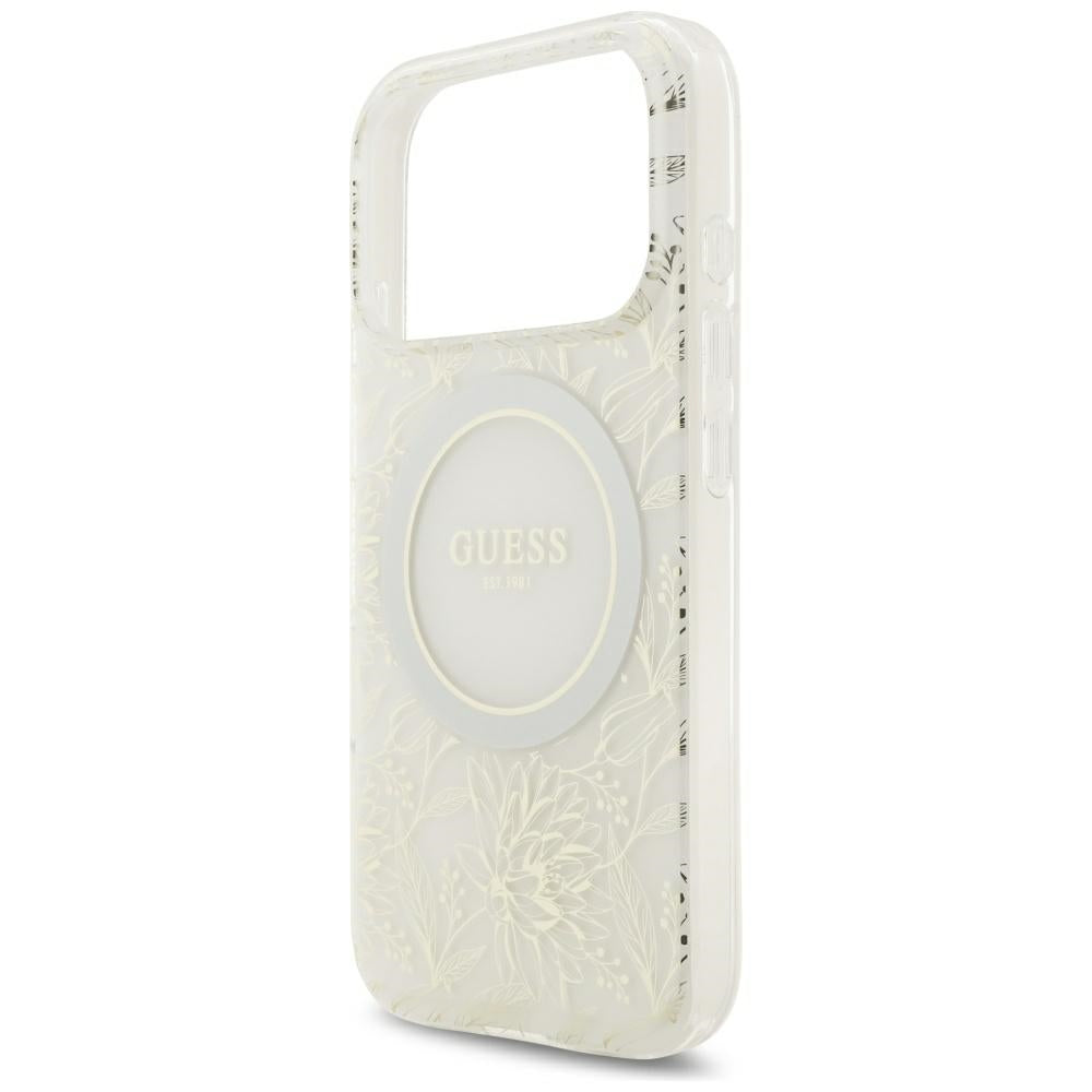 Guess iPhone 17 Pro/iPhone 18 Pro Deksel galvaniserte blomster perlesnor Hvit