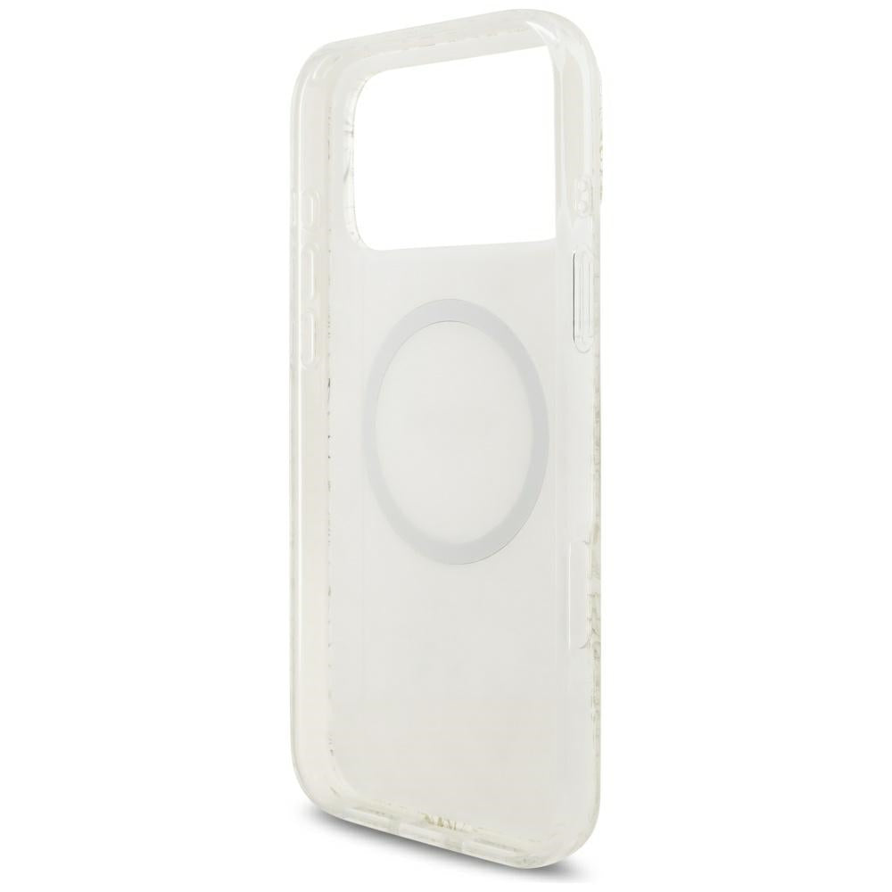 Guess-deksel til iPhone 17 Pro Max/iPhone 18 Pro Max med galvaniserte blomster, perlerem og Hvit