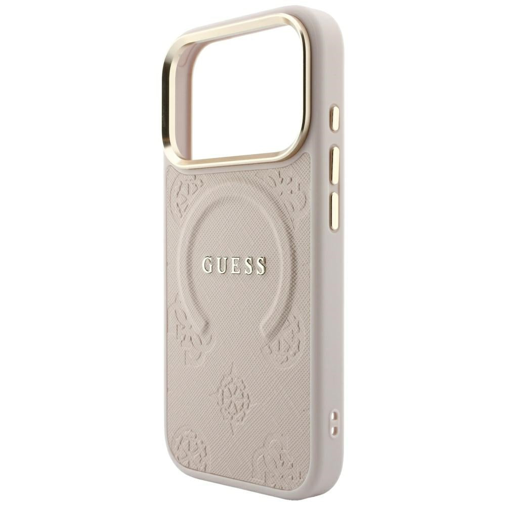 Guess iPhone 17 Pro Max/iPhone 18 Pro Max-deksel Saffiano Peony Embossed MagSafe Rosa