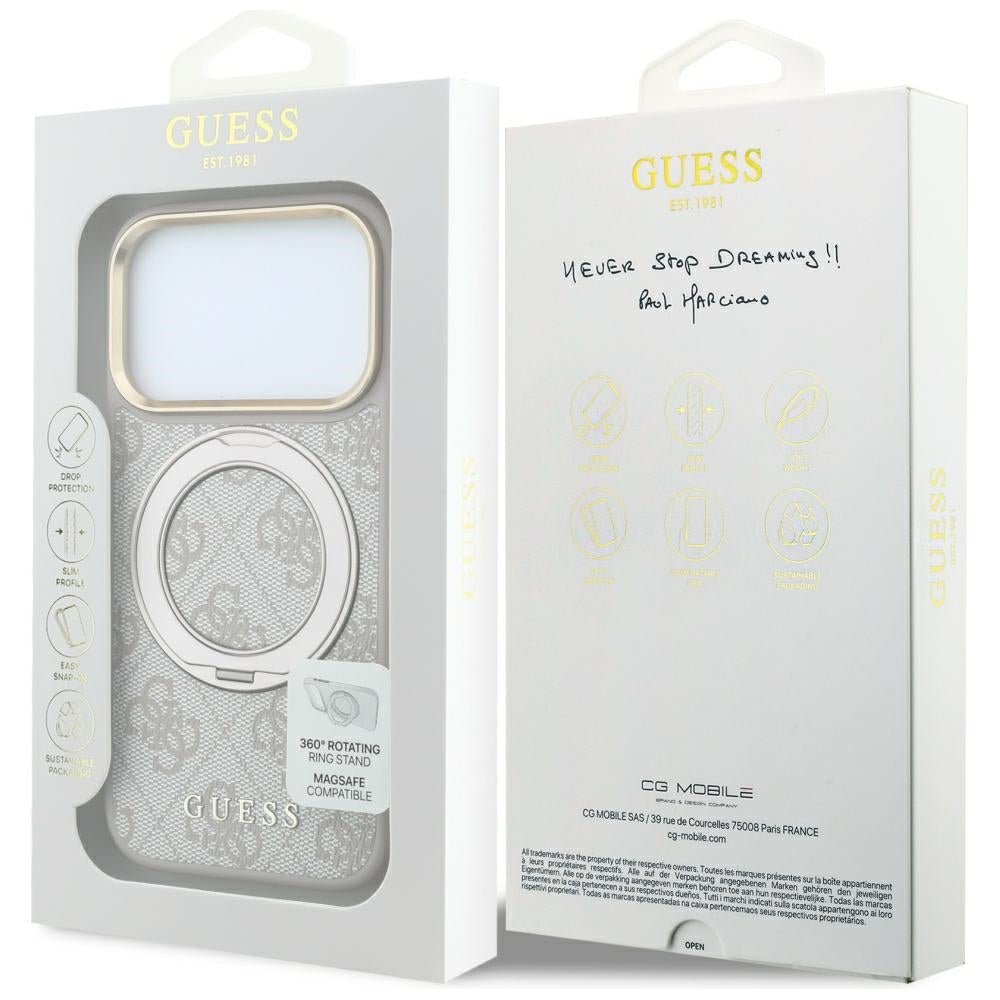 Guess iPhone 17 Pro Max/iPhone 18 Pro Max Deksel Ring Stand 4G Classic Logo Rosa