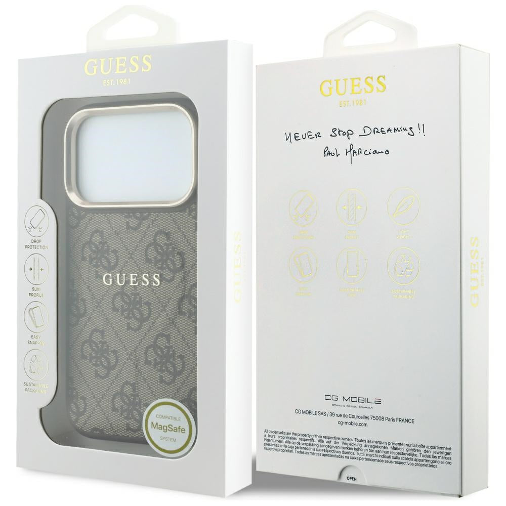 Guess iPhone 17 Pro/iPhone 18 Pro Deksel 4G Embossed MagSafe Brun