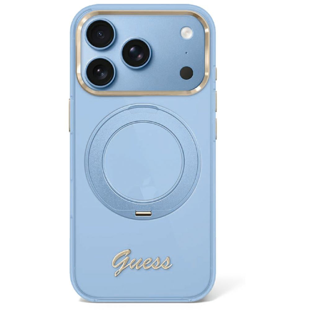 Guess iPhone 17 Pro/iPhone 18 Pro Deksel Ring Stand Script Logo Blå