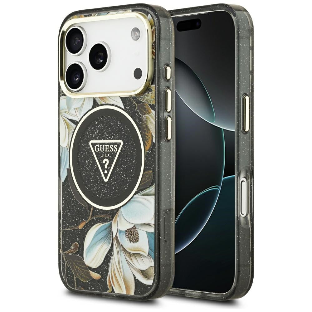 Guess iPhone 17 Pro/iPhone 18 Pro Deksel Glitter Flowers Svart