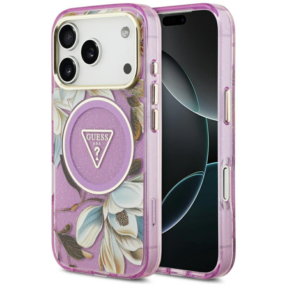 Guess iPhone 17 Pro/iPhone 18 Pro Deksel Glitter Flowers Lilla