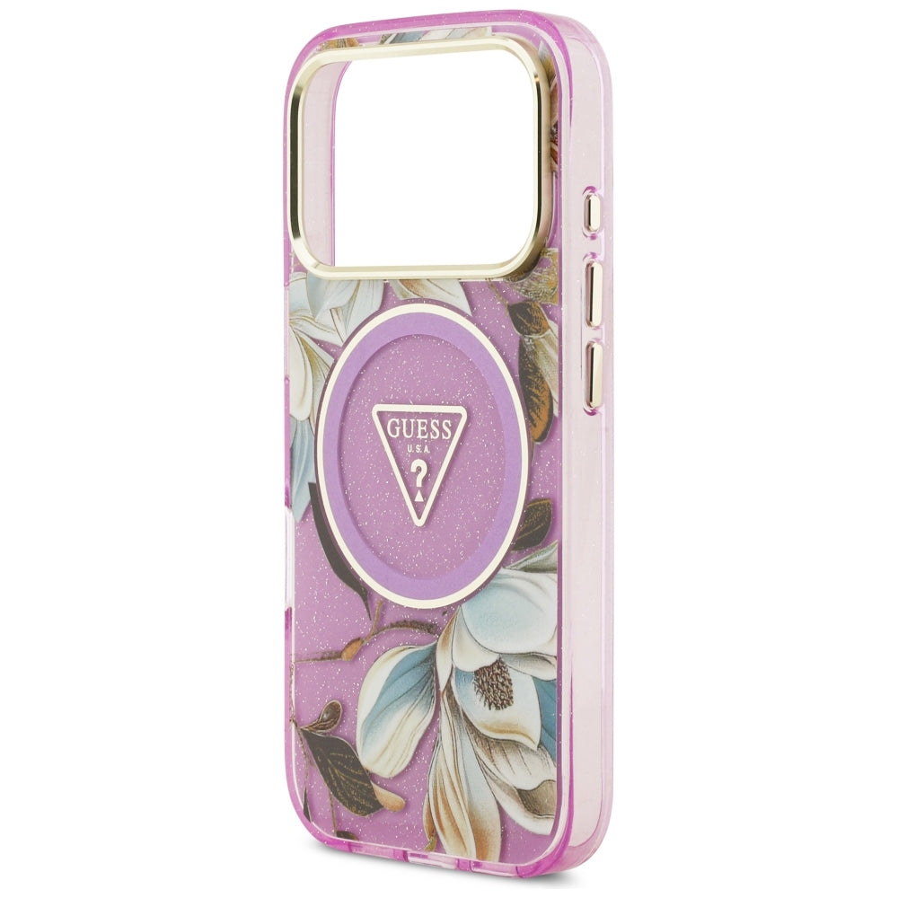 Guess iPhone 17 Pro/iPhone 18 Pro Deksel Glitter Flowers Lilla
