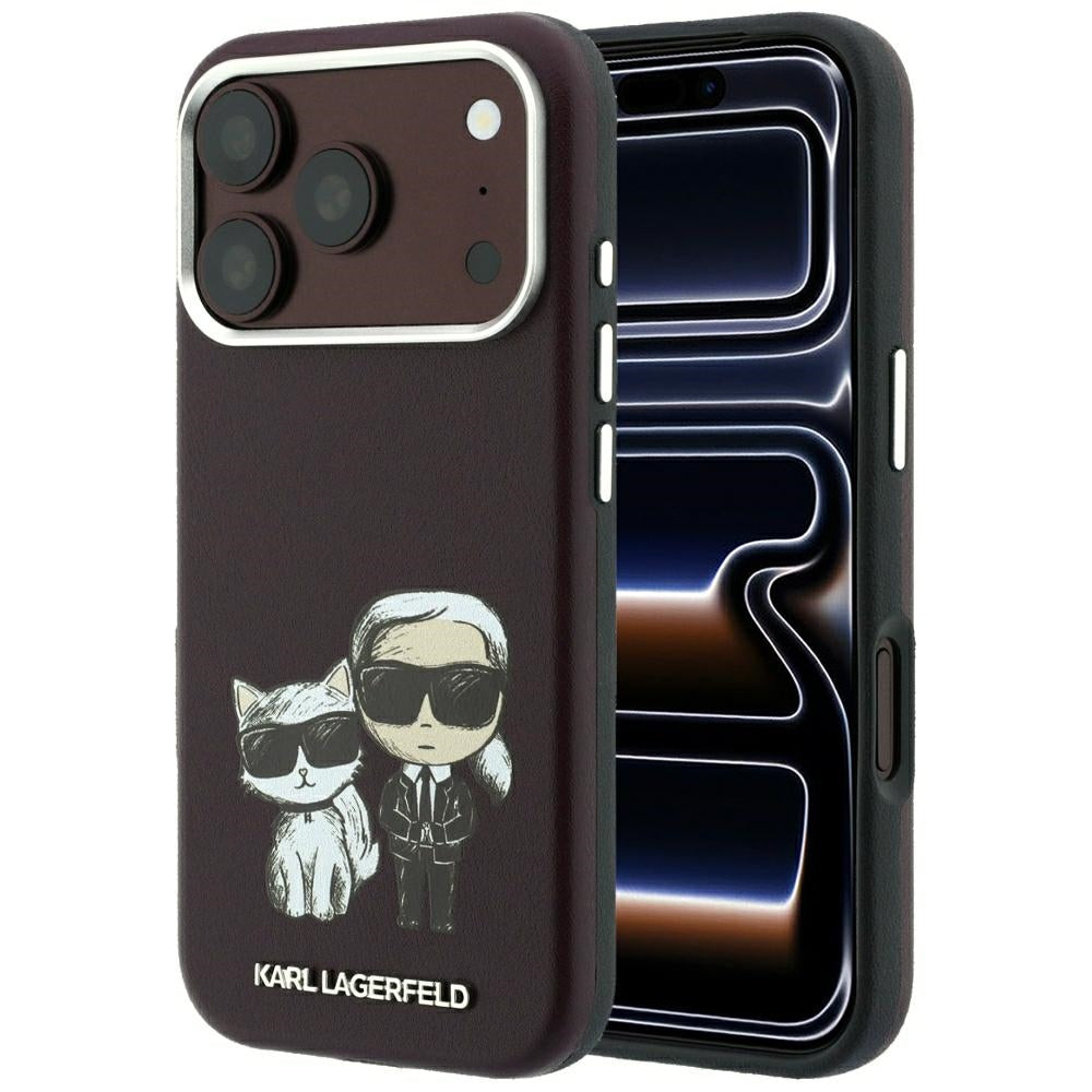 Karl Lagerfeld iPhone 17 Pro/iPhone 18 Pro Deksel Smooth Karl & Choupette Sketch Burgunder