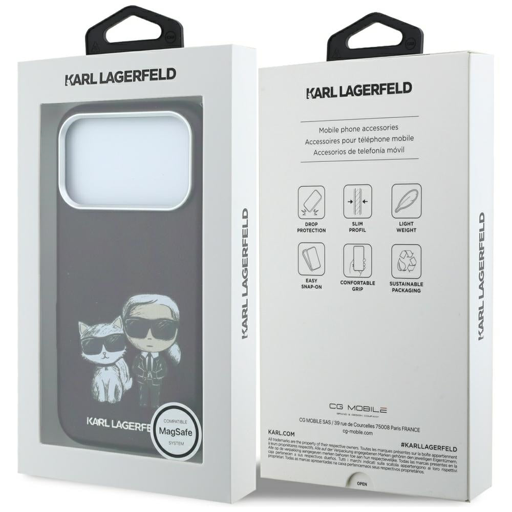 Karl Lagerfeld iPhone 17 Pro/iPhone 18 Pro Deksel Smooth Karl & Choupette Sketch Burgunder