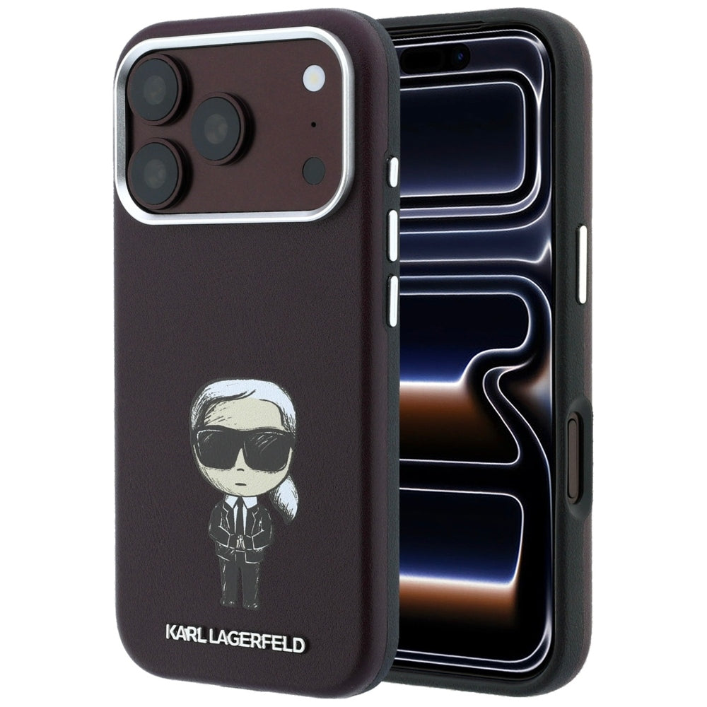Karl Lagerfeld iPhone 17 Pro/iPhone 18 Pro Deksel Smooth Ikonik Sketch Burgundy