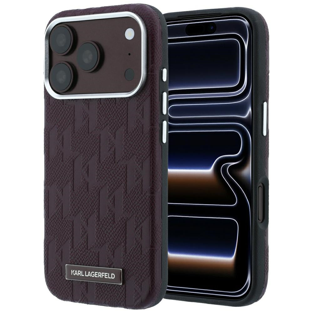 Karl Lagerfeld iPhone 17 Pro Max/iPhone 18 Pro Max Deksel Grained Mono Resin Logo Burgundy