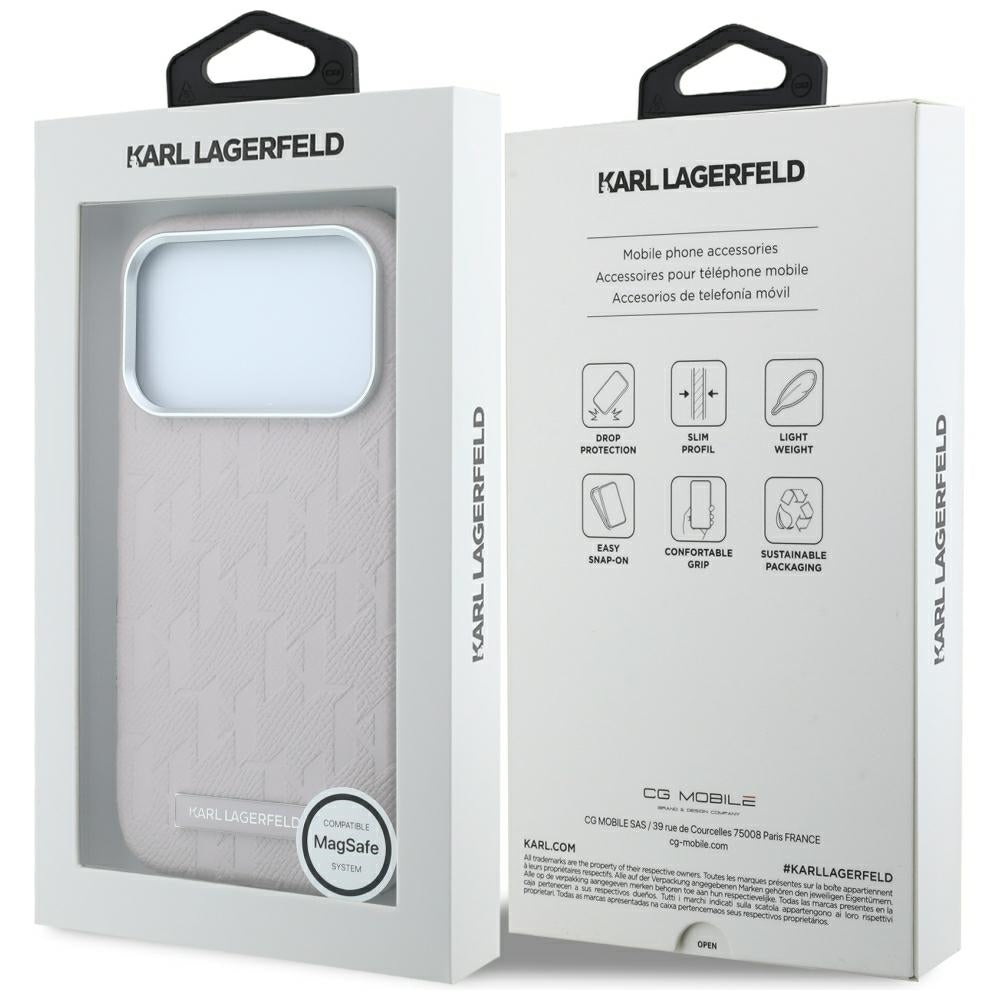 Karl Lagerfeld iPhone 17 Pro/iPhone 18 Pro Deksel Grained Mono Resin Logo Rosa