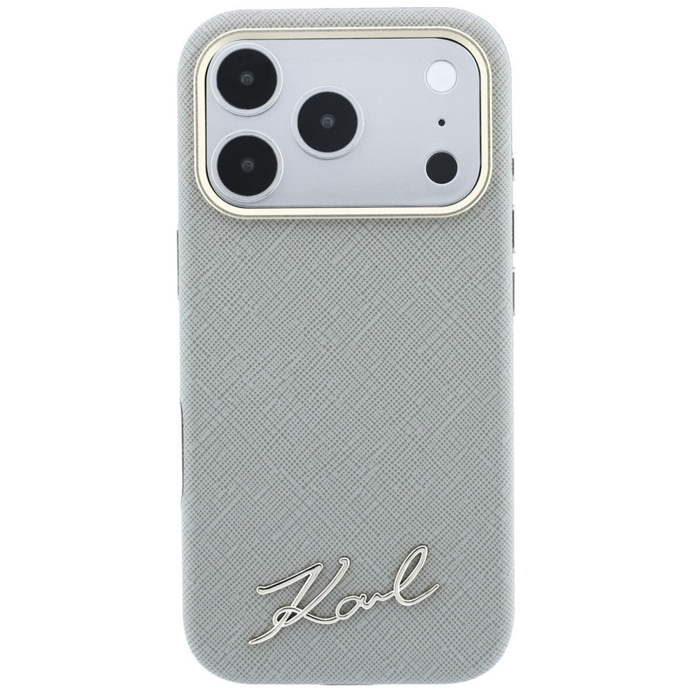 Karl Lagerfeld iPhone 17 Pro Max/iPhone 18 Pro Max Deksel Saffiano Script Logo Beige