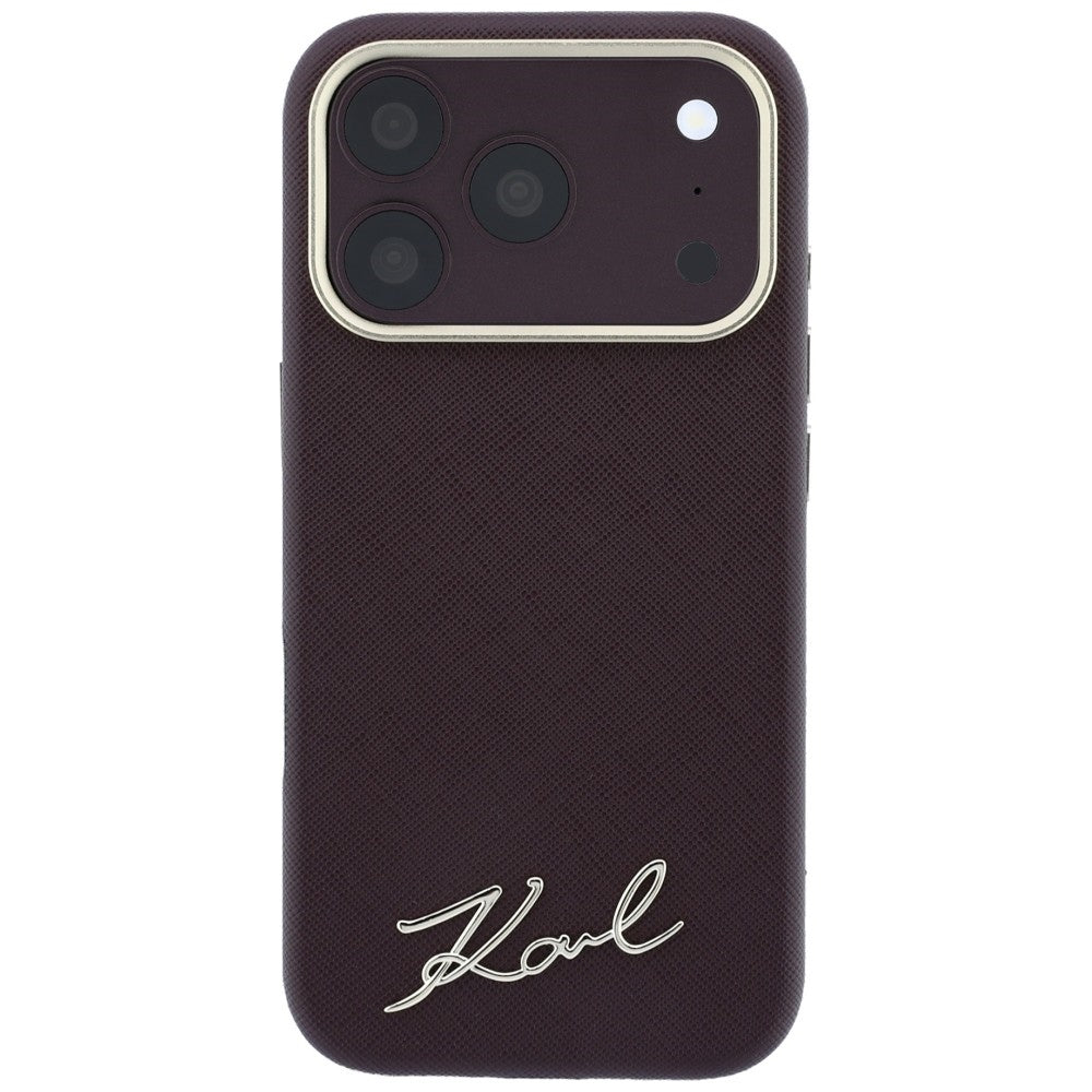 Karl Lagerfeld iPhone 17 Pro/iPhone 18 Pro Deksel Saffiano Script Logo Burgundy
