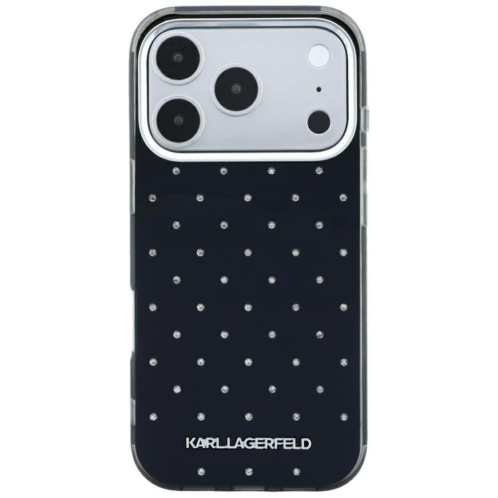 Karl Lagerfeld iPhone 17 Pro Max/iPhone 18 Pro Max Deksel Rhinestones Electroplated Logo Svart