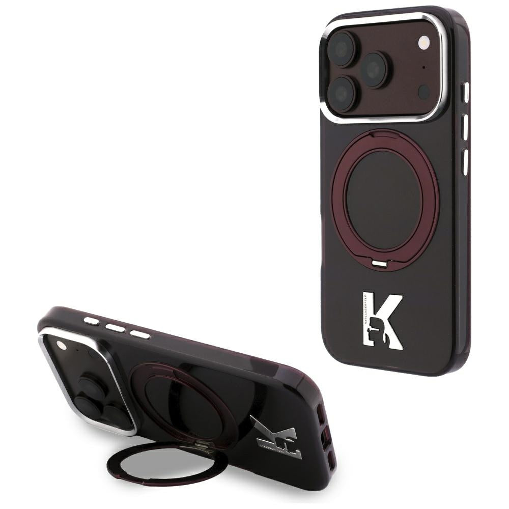 Karl Lagerfeld iPhone 17 Pro/iPhone 18 Pro Deksel Ring Stand Kameo burgunder