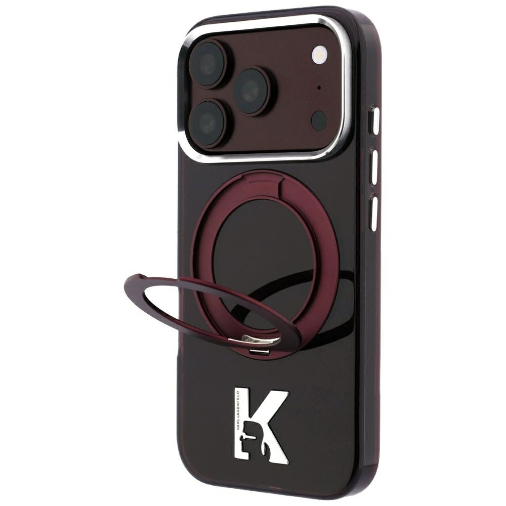 Karl Lagerfeld iPhone 17 Pro/iPhone 18 Pro Deksel Ring Stand Kameo burgunder