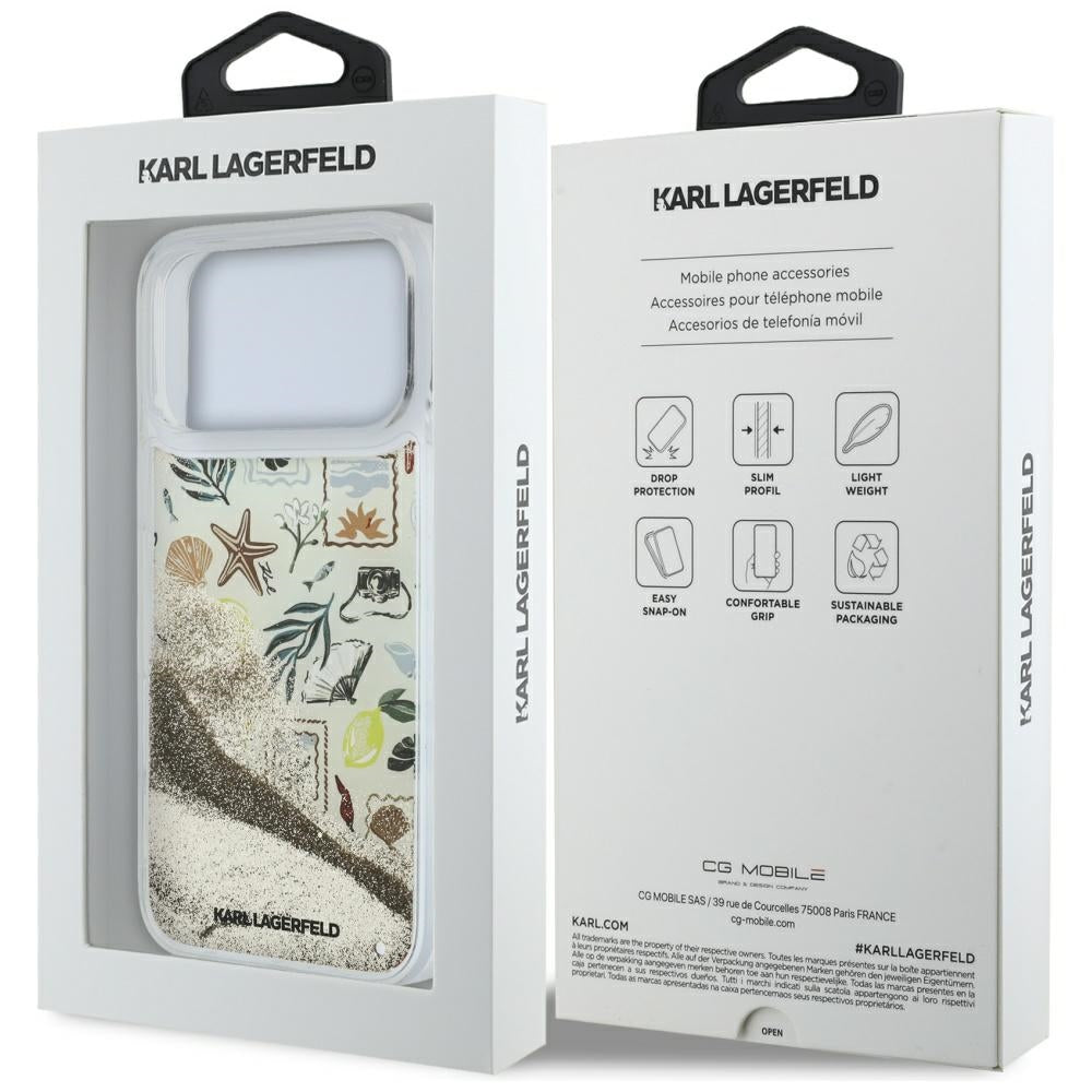 Karl Lagerfeld Deksel til iPhone 17 Pro Max/iPhone 18 Pro Max Liquid Glitter Beach Beige