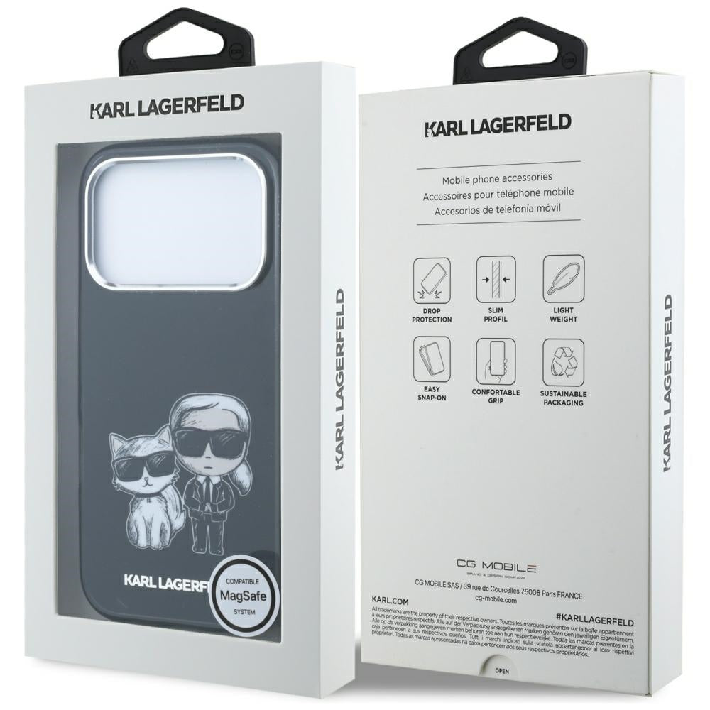 Karl Lagerfeld iPhone 17 Pro Max/iPhone 18 Pro Max Deksel Karl & Choupette Sketch Svart