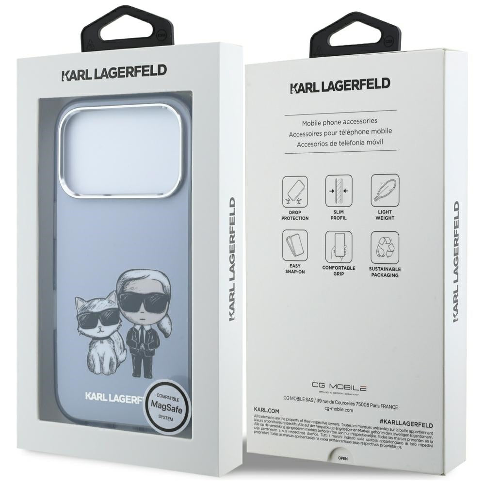 Karl Lagerfeld iPhone 17 Pro/iPhone 18 Pro Deksel Karl & Choupette Sketch Blå