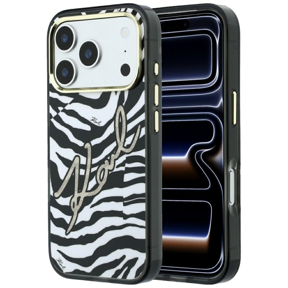 Karl Lagerfeld iPhone 17 Pro/iPhone 18 Pro Deksel Zebra Glitter Gull