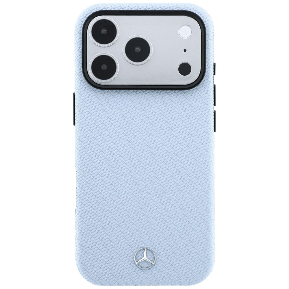 Mercedes Benz iPhone 17 Pro/iPhone 18 Pro Deksel i skinn med treeffekt Blå