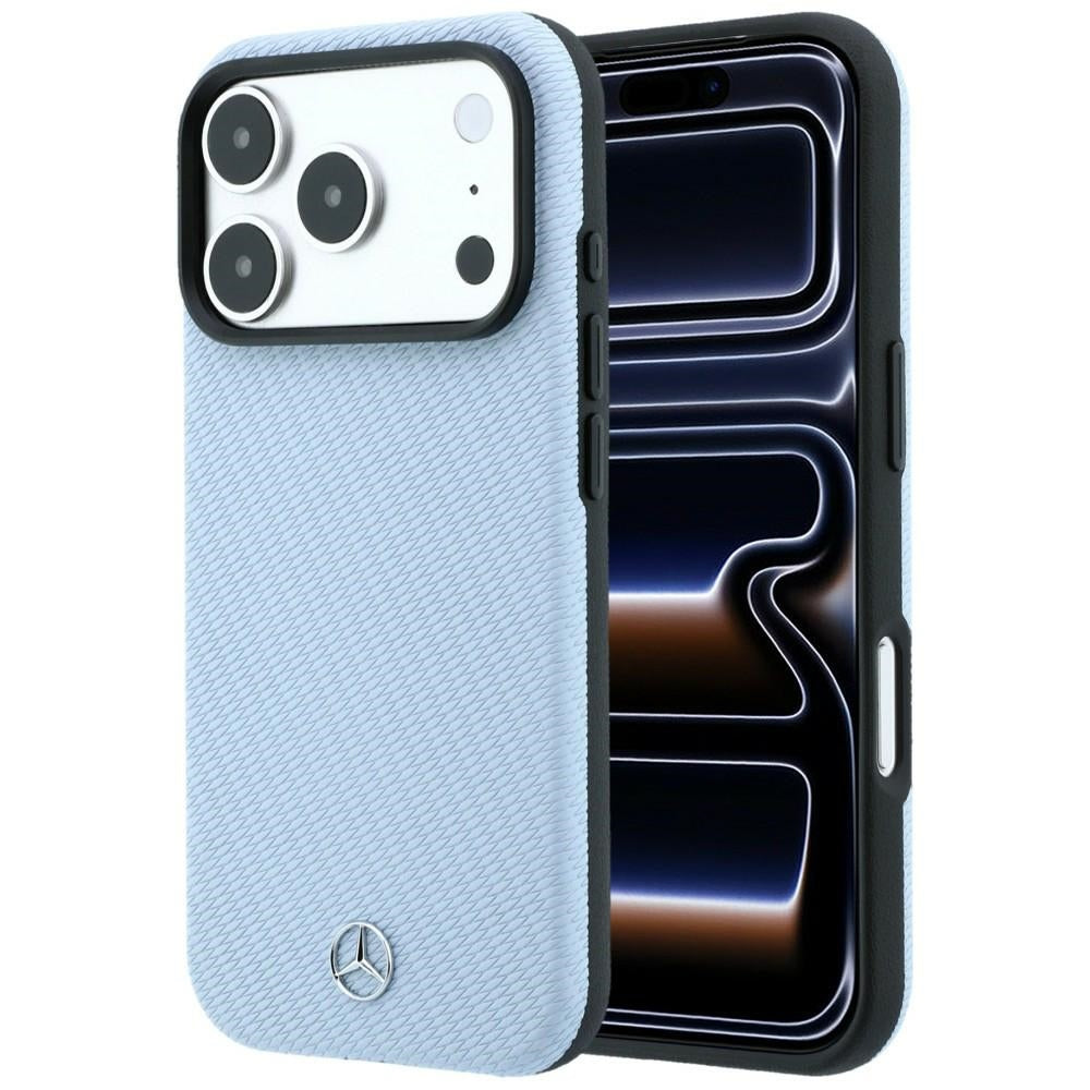 Mercedes Benz iPhone 17 Pro Max/iPhone 18 Pro Max Deksel i lær med treeffekt Blå