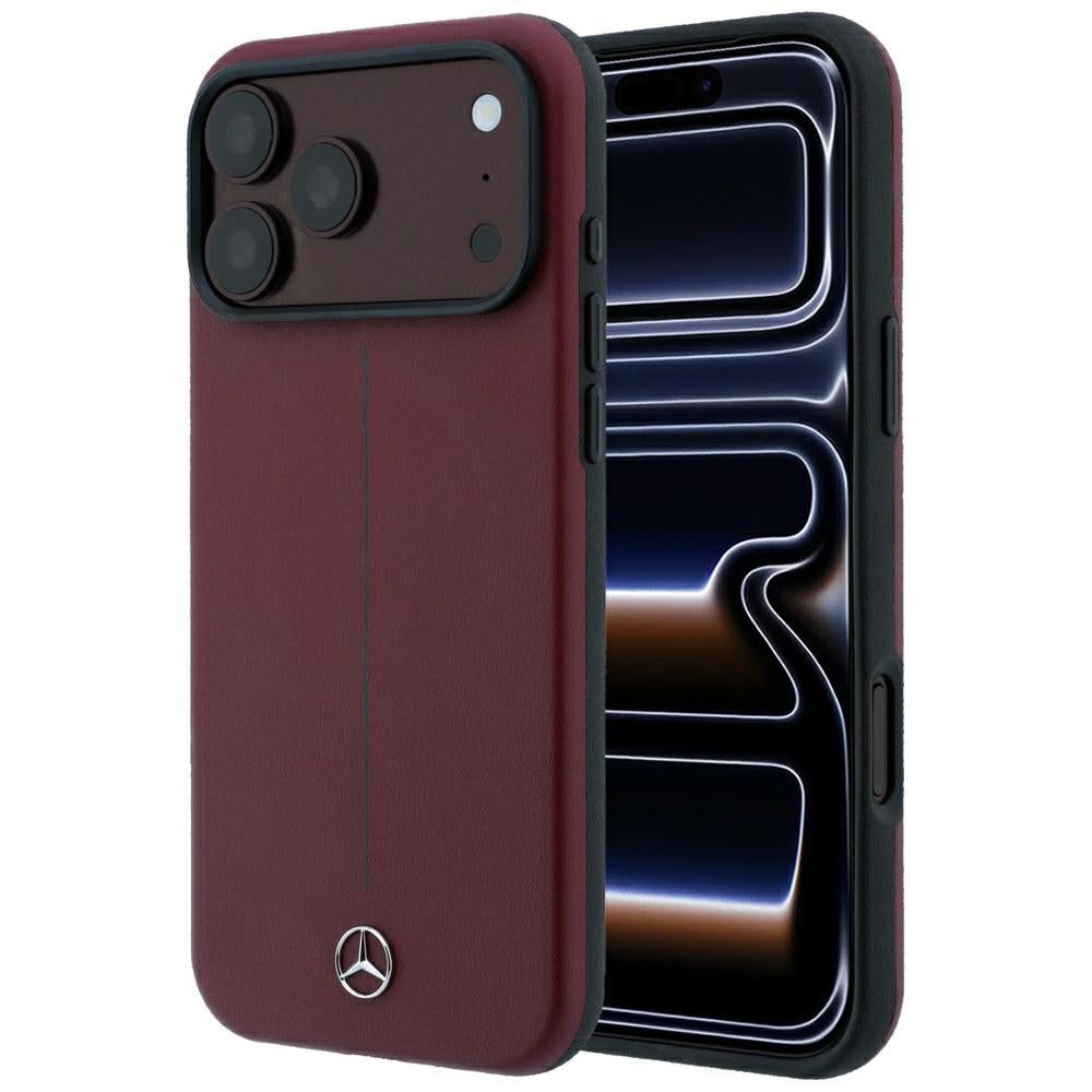 Mercedes Benz iPhone 17 Pro Max/iPhone 18 Pro Max Deksel Leather Iconic Line Burgundy