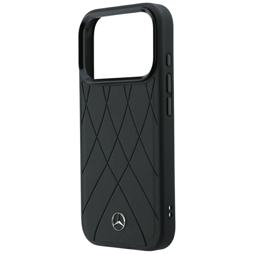 Mercedes Benz iPhone 17 Pro/iPhone 18 Pro Deksel Leather Crossed Lines Svart