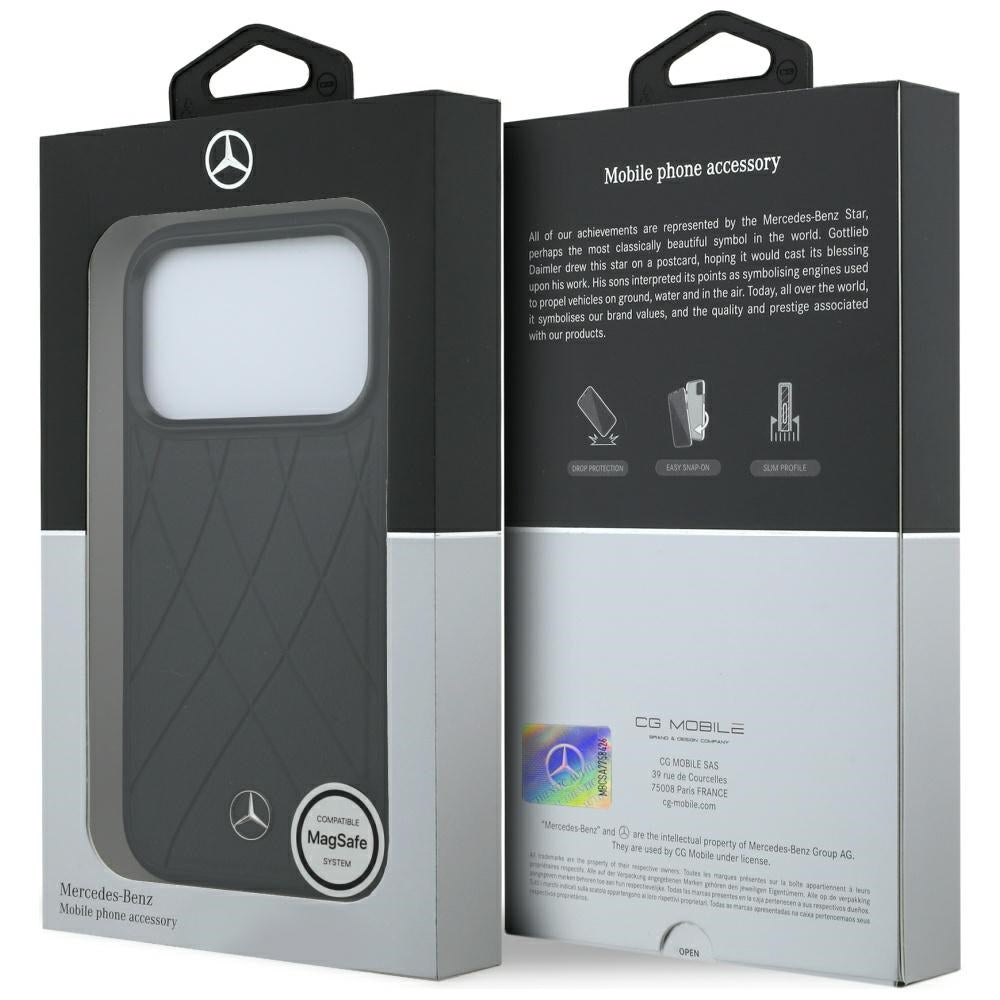 Mercedes Benz iPhone 17 Pro/iPhone 18 Pro Deksel Leather Crossed Lines Svart