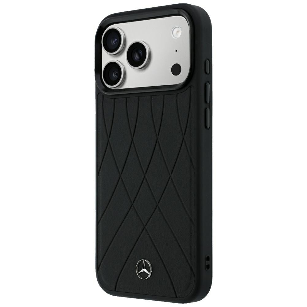 Mercedes Benz iPhone 17 Pro Max/iPhone 18 Pro Max Deksel Leather Crossed Lines Svart