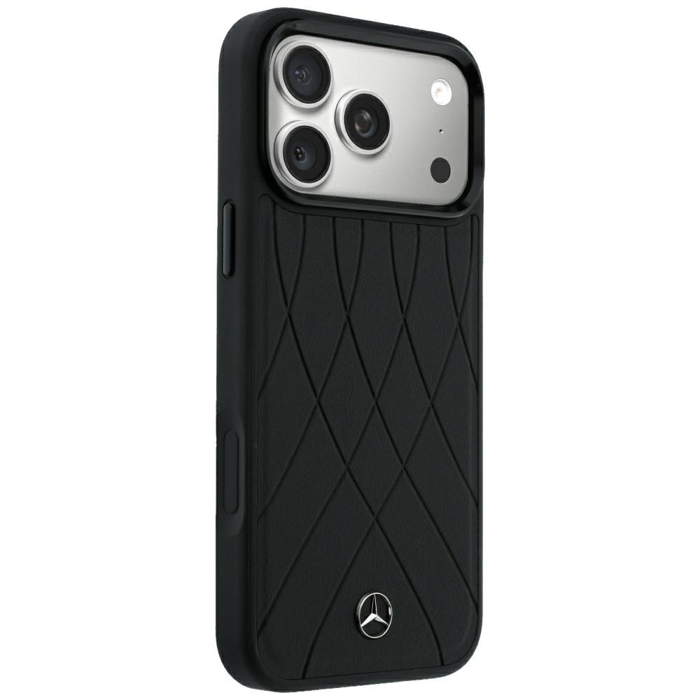 Mercedes Benz iPhone 17 Pro Max/iPhone 18 Pro Max Deksel Leather Crossed Lines Svart