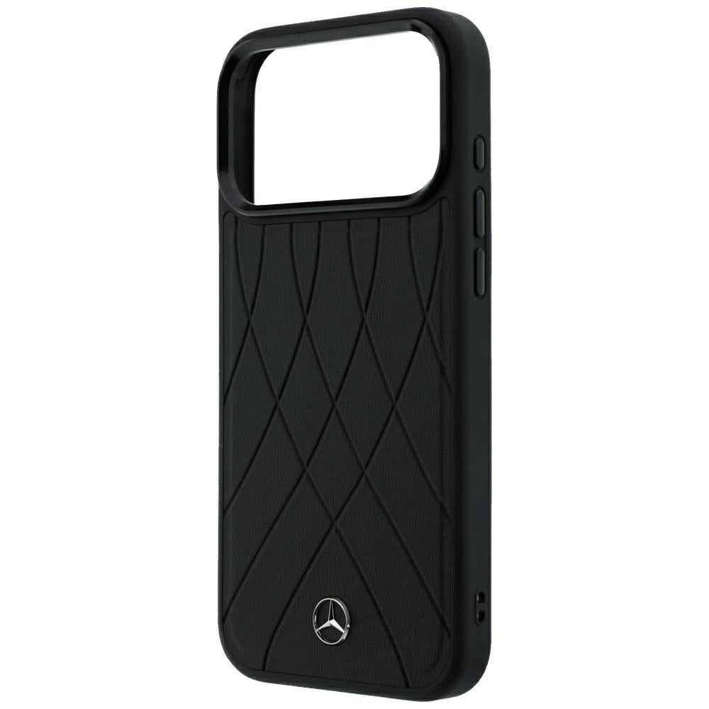 Mercedes Benz iPhone 17 Pro Max/iPhone 18 Pro Max Deksel Leather Crossed Lines Svart