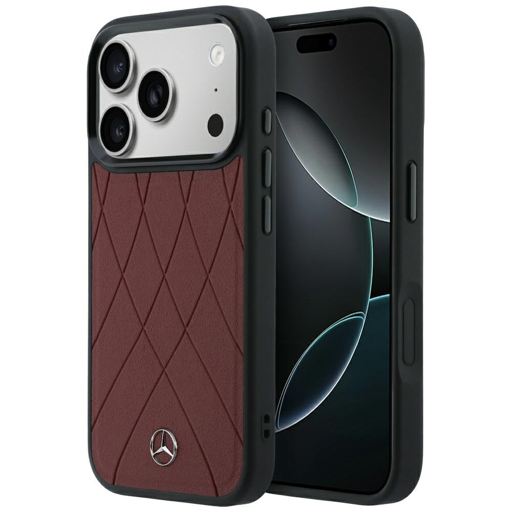 Mercedes Benz iPhone 17 Pro/iPhone 18 Pro Deksel Leather Crossed Lines Burgundy
