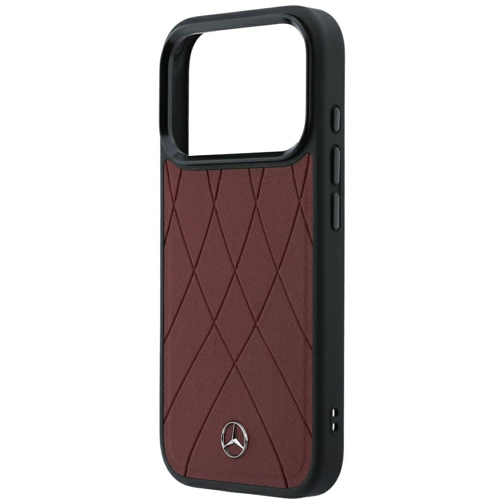Mercedes Benz iPhone 17 Pro Max/iPhone 18 Pro Max Deksel Leather Crossed Lines Burgundy